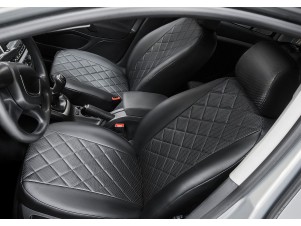 Чехлы Rival экокожа черные Ромб на спинку 40/60 и с боковыми AirBag для Renault Logan/Sandero/Sandero Stepway № SC.4705.2